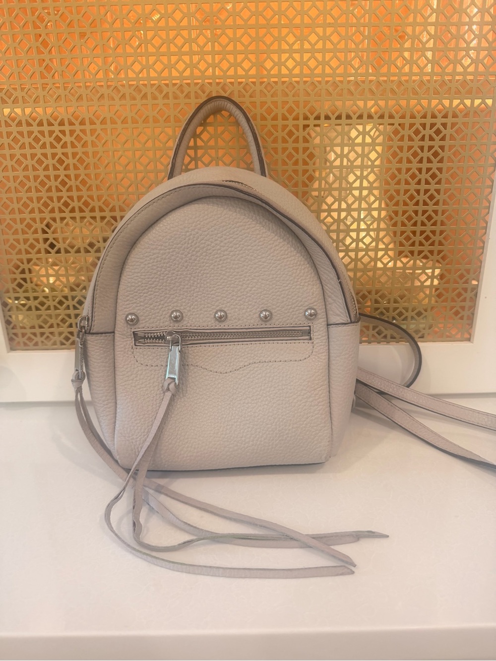 Rebecca Minkoff Pebbled light gray Mini Backpack Stud Accents Adjustable straps!